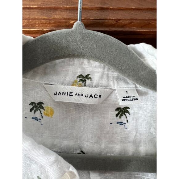 Janie and Jack Boy's Palm Tree Linen Button Down Shirt Short Sleeve White Size 7 - Picture 6 of 10